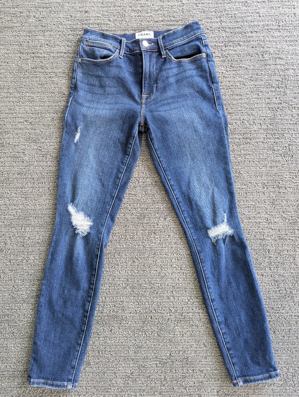FRAME Le High Skinny Jeans Women 26 Clyde Distressed Medium Wash Denim - Picture 3 of 13